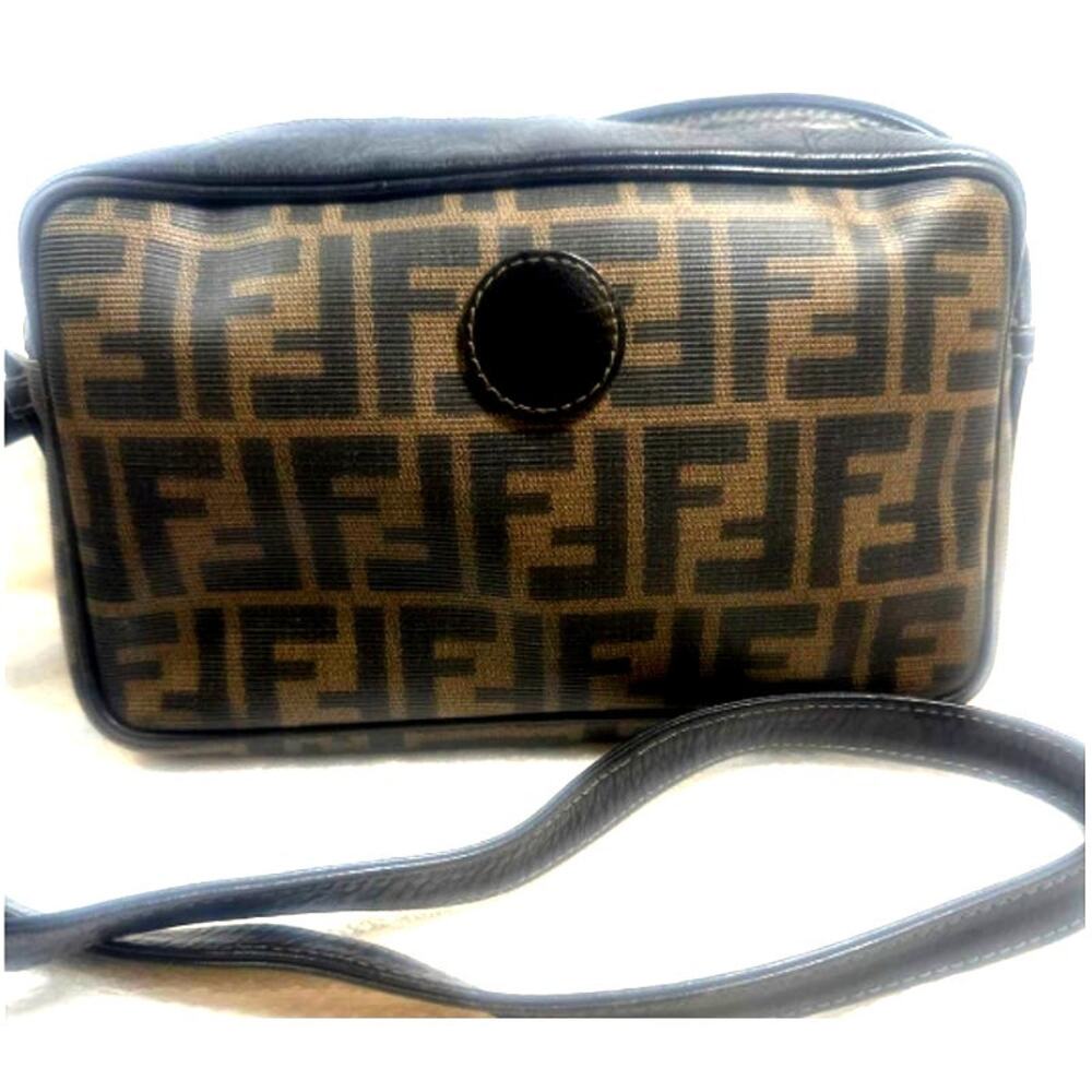 Vintage Fendi Zucca FF Monogram Crossbody Camera Bag Black Leather with COA